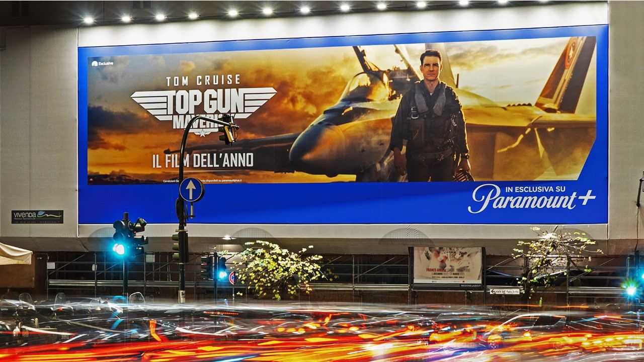 Top Gun Maverick Ad in a busy street